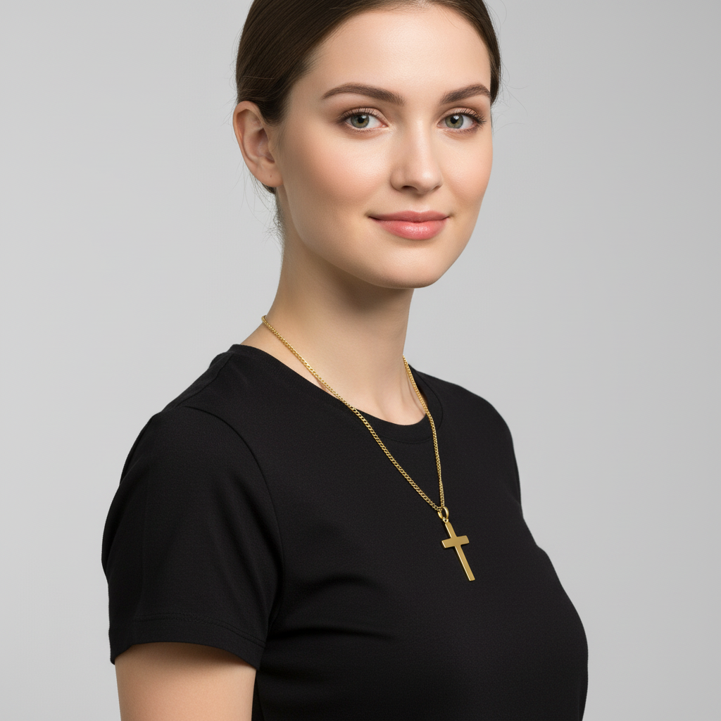 Kreuz Anhänger Groß 585er Vergoldet