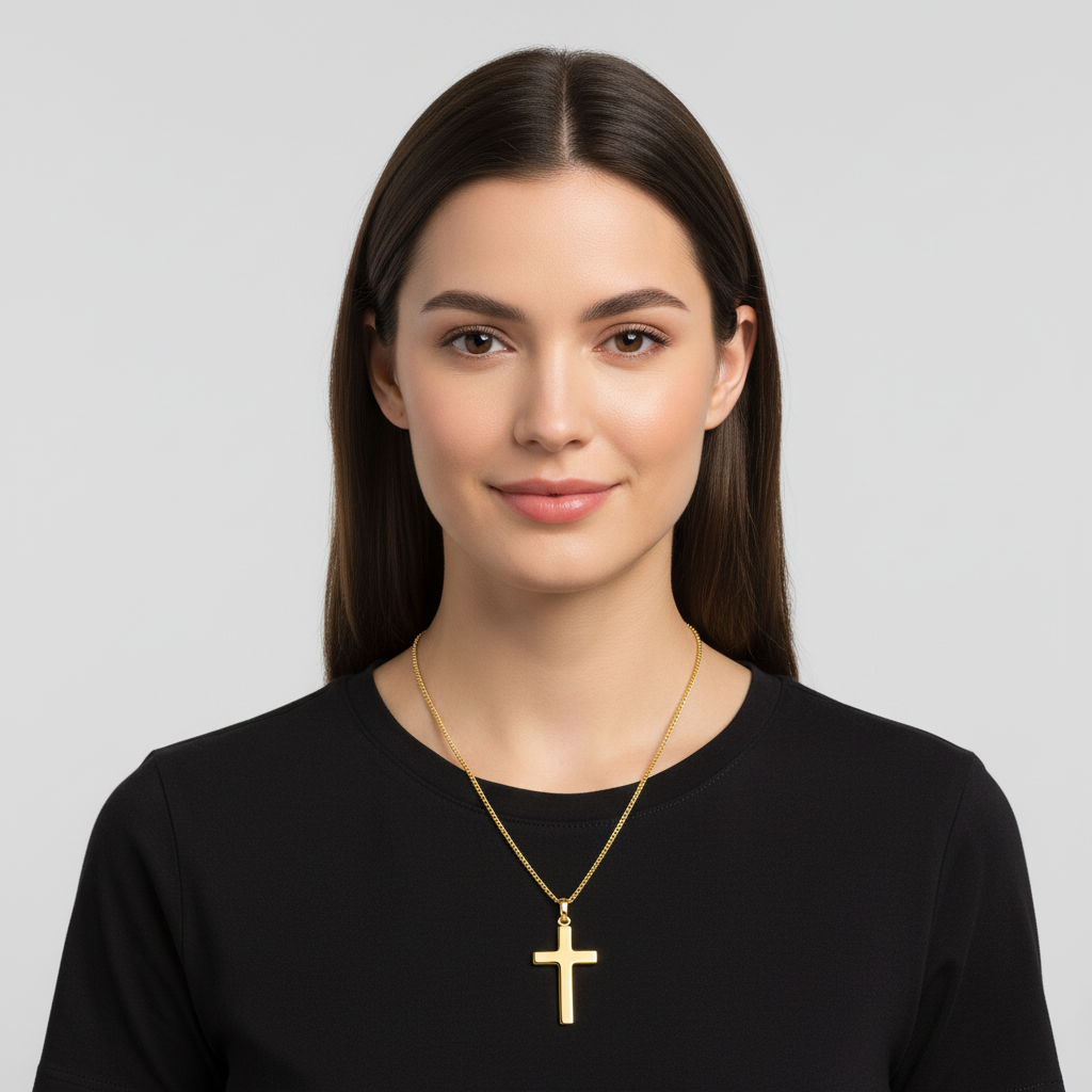 Kreuz Anhänger Groß 585er Vergoldet