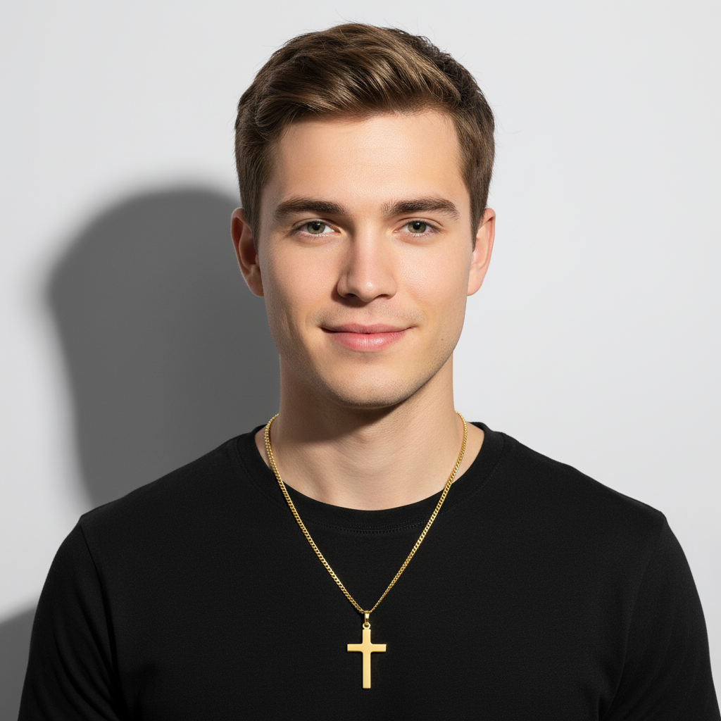 Kreuz Anhänger Groß 585er Vergoldet