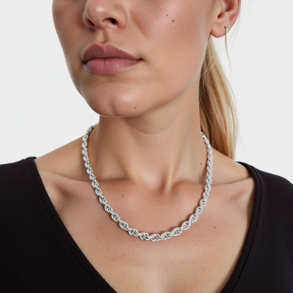 Kordelkette 8 mm Massiv 925er Sterling Silber