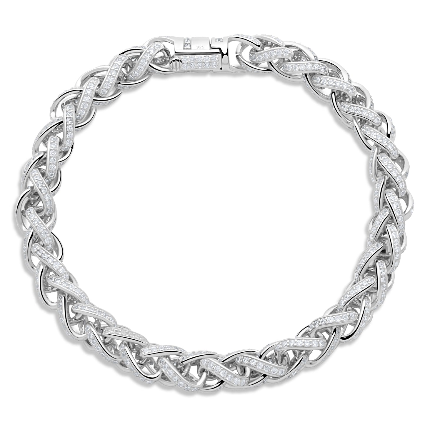 Zopfarmband 8 mm Geflochten Rund 925er Silber Rhodiniert