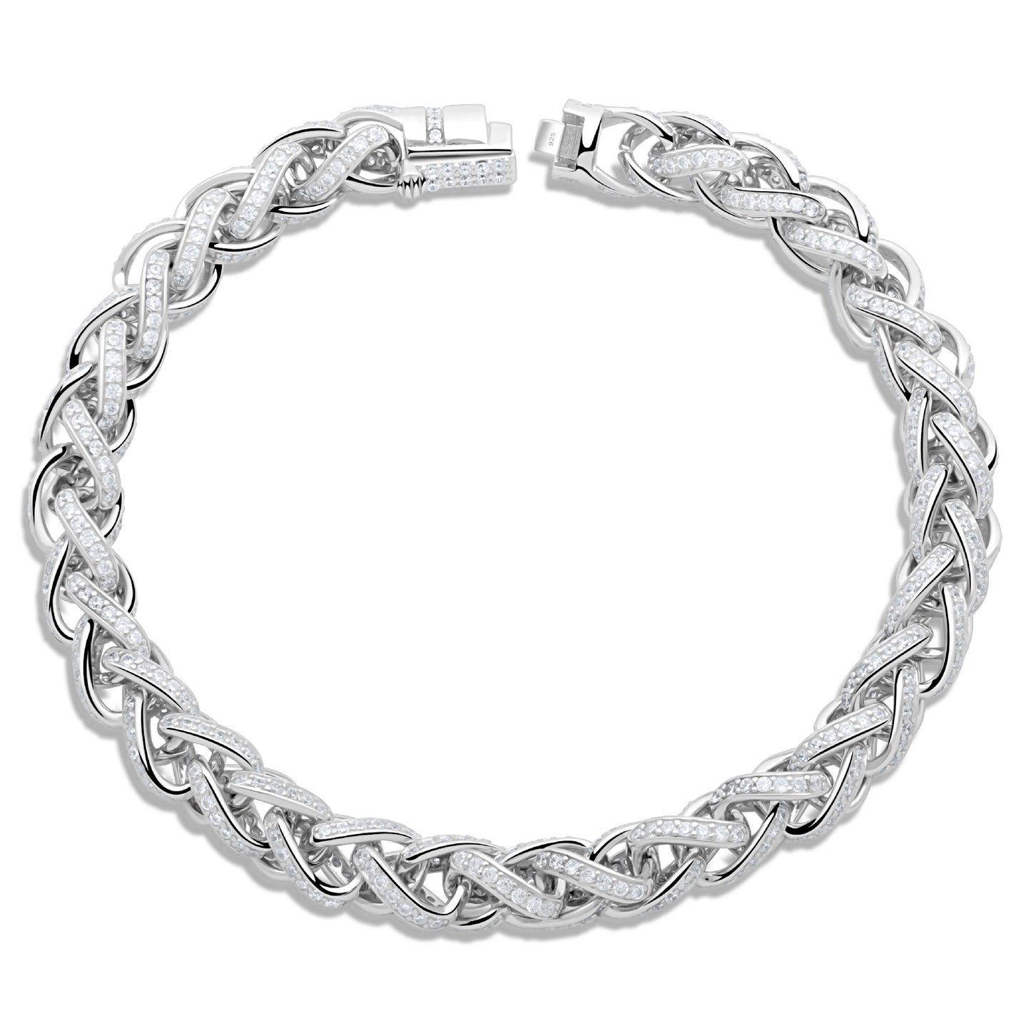 Zopfarmband 8 mm Geflochten Rund 925er Silber Rhodiniert