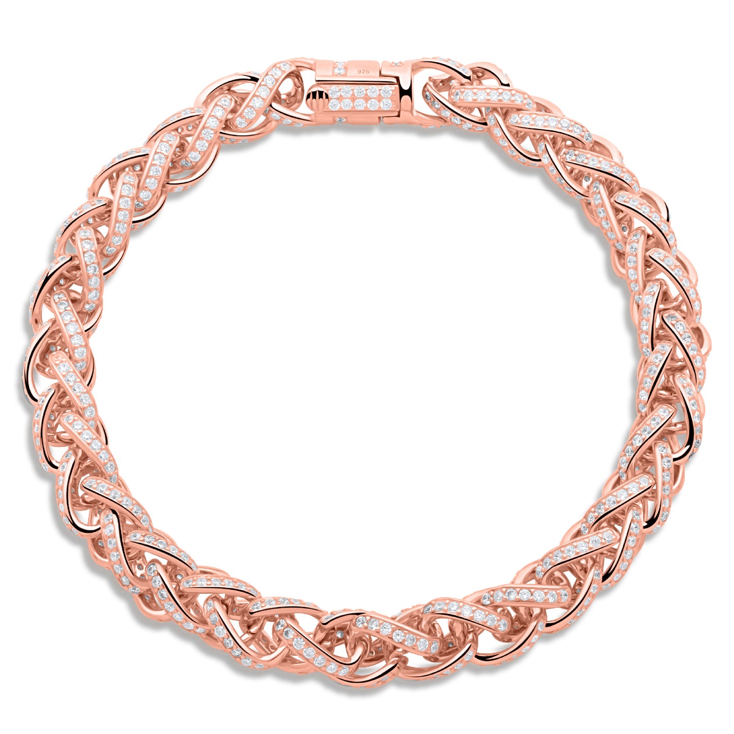 Zopfarmband 8 mm Geflochten Rund 925er Silber Rosévergoldet