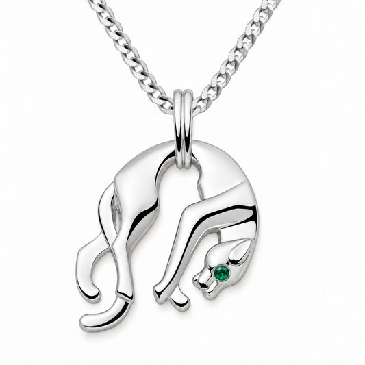Panther Anhänger Royal 925er Sterling Silber mit grünem Auge