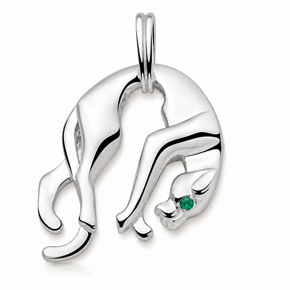 Panther Anhänger Royal 925er Sterling Silber mit grünem Auge