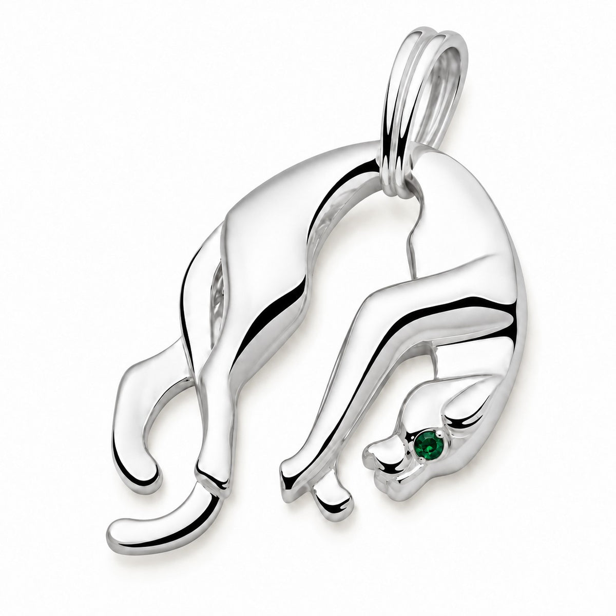 Panther Anhänger Royal 925er Sterling Silber mit grünem Auge