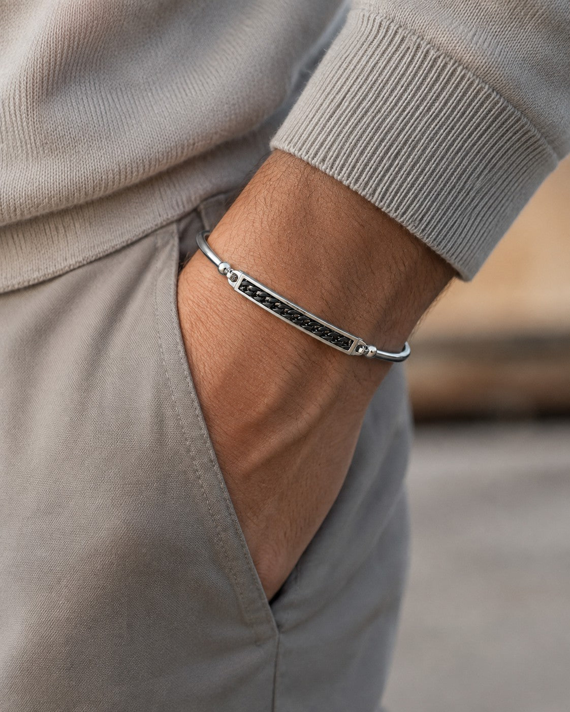 Panzer Design Armband 925er Sterling Silber Massiv Rhodiniert Verstellbar