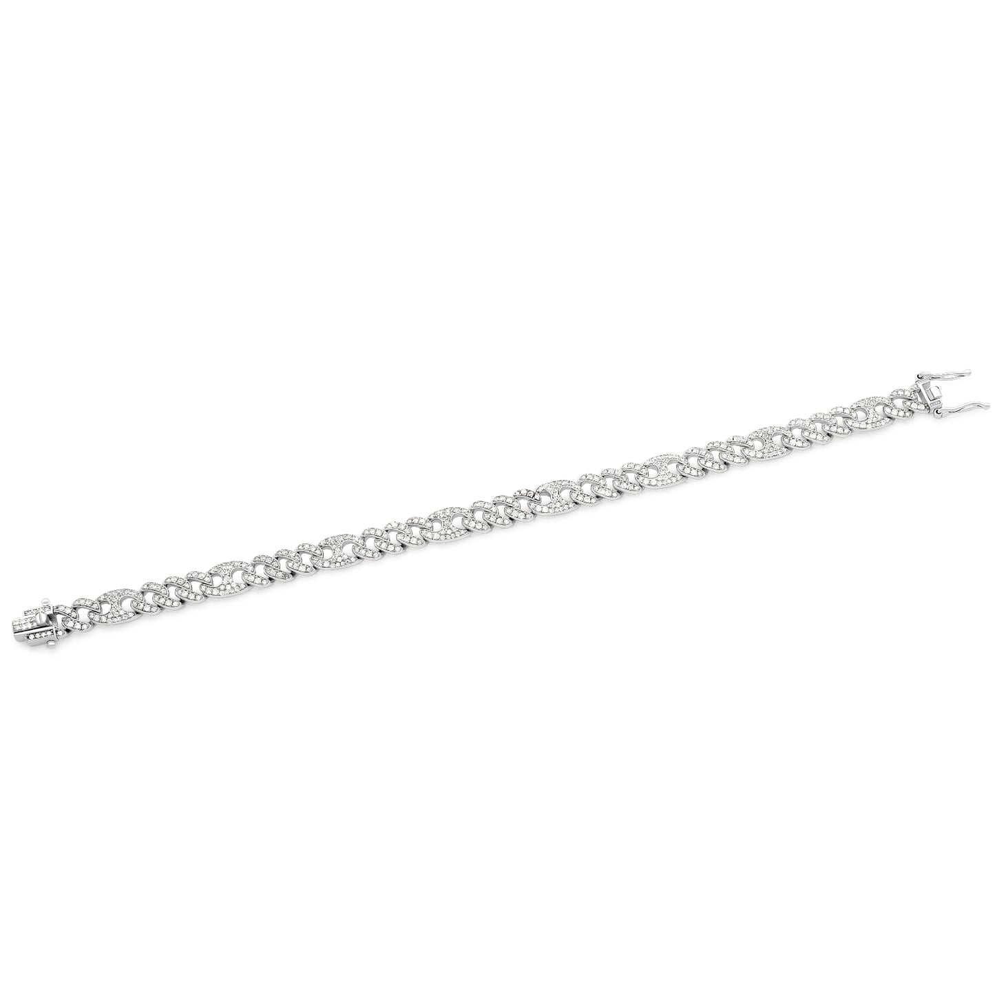 Panzerkaffebohnenarmband 8,5 mm Vollbesetzt Zirkonia Steine Weiß Echtes Silber für Damen und Herren
