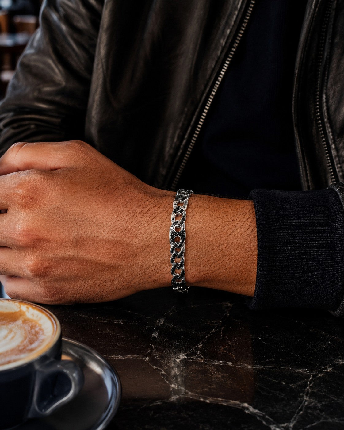Panzerarmband Kaffebohnen 8 mm 925er Sterling Silber Massiv