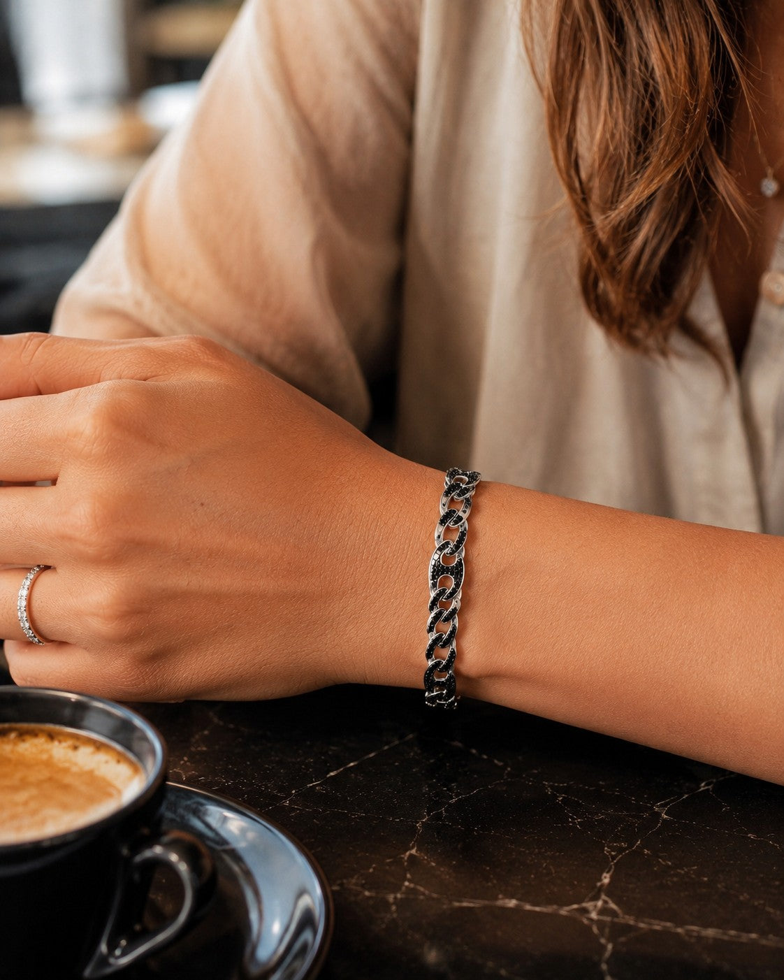 Panzerarmband Kaffebohnen 8 mm 925er Sterling Silber Massiv