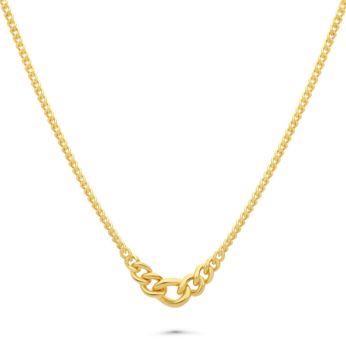 Tony Fein Panzerkette Collier 2 mm 14 Karat Vergoldet Massiv 925 Silber Poliert Damen 42-45cm