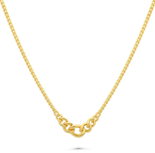 Tony Fein Panzerkette Collier 2 mm 14 Karat Vergoldet Massiv 925 Silber Poliert Damen 42-45cm