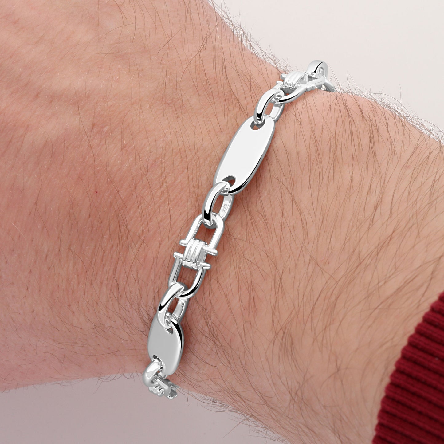 Plattenarmband 6 mm mit Element 925er Sterling Silber Massiv