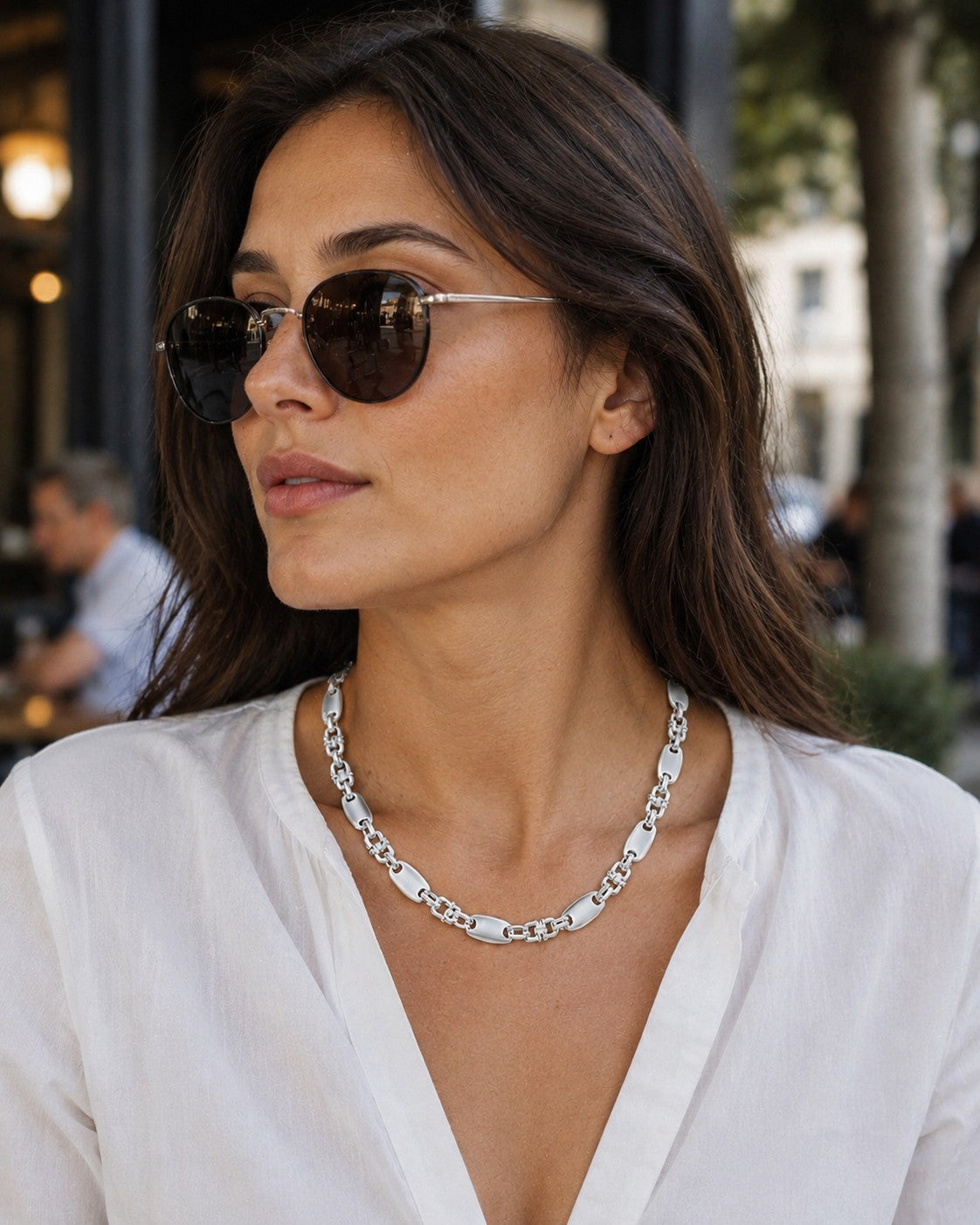 Plattenkette 8 mm Massiv mit Element 925er Sterling Silber