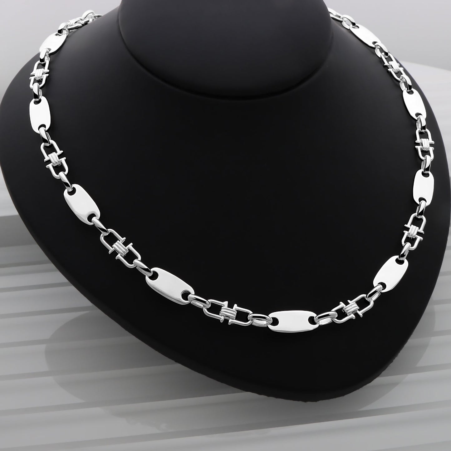Plattenkette 8 mm Massiv mit Element 925er Sterling Silber
