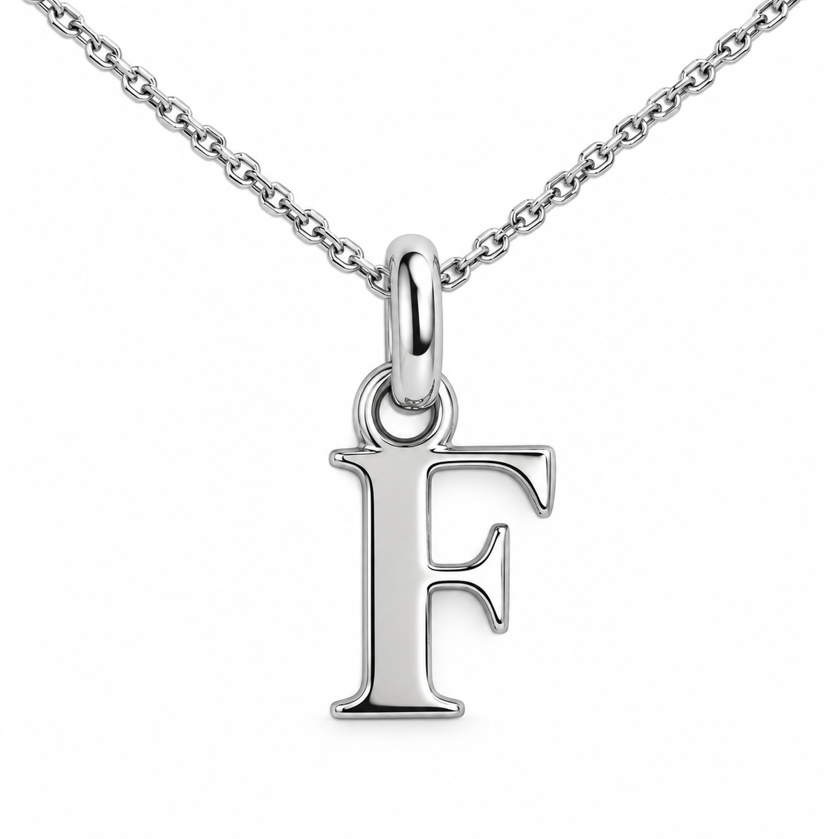 Buchstaben Anhänger F mit Kette Schlicht Echtes 925er Silber Rhodiniert