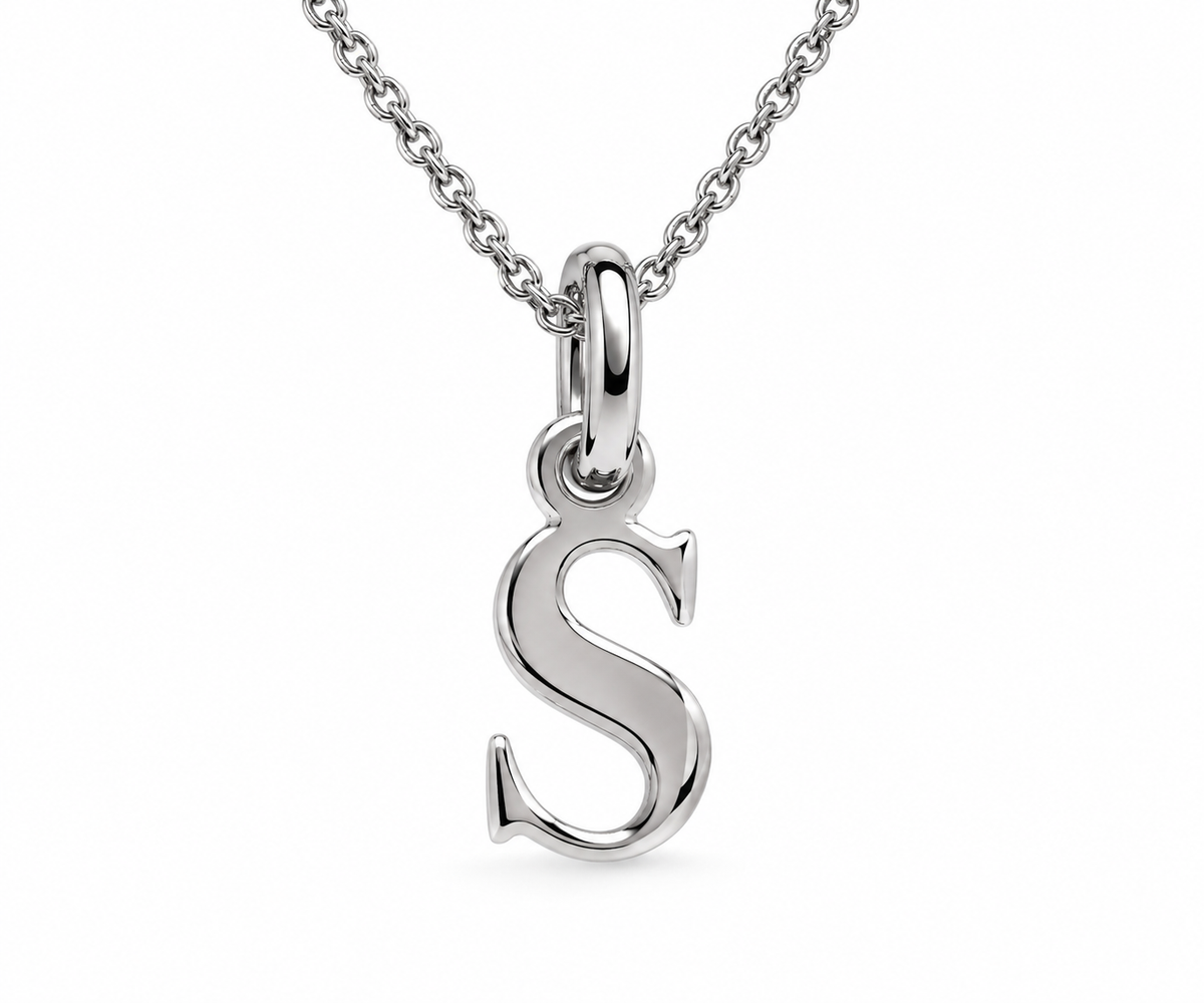 Buchstaben Anhänger S mit Kette Schlicht Echtes 925er Silber Rhodiniert