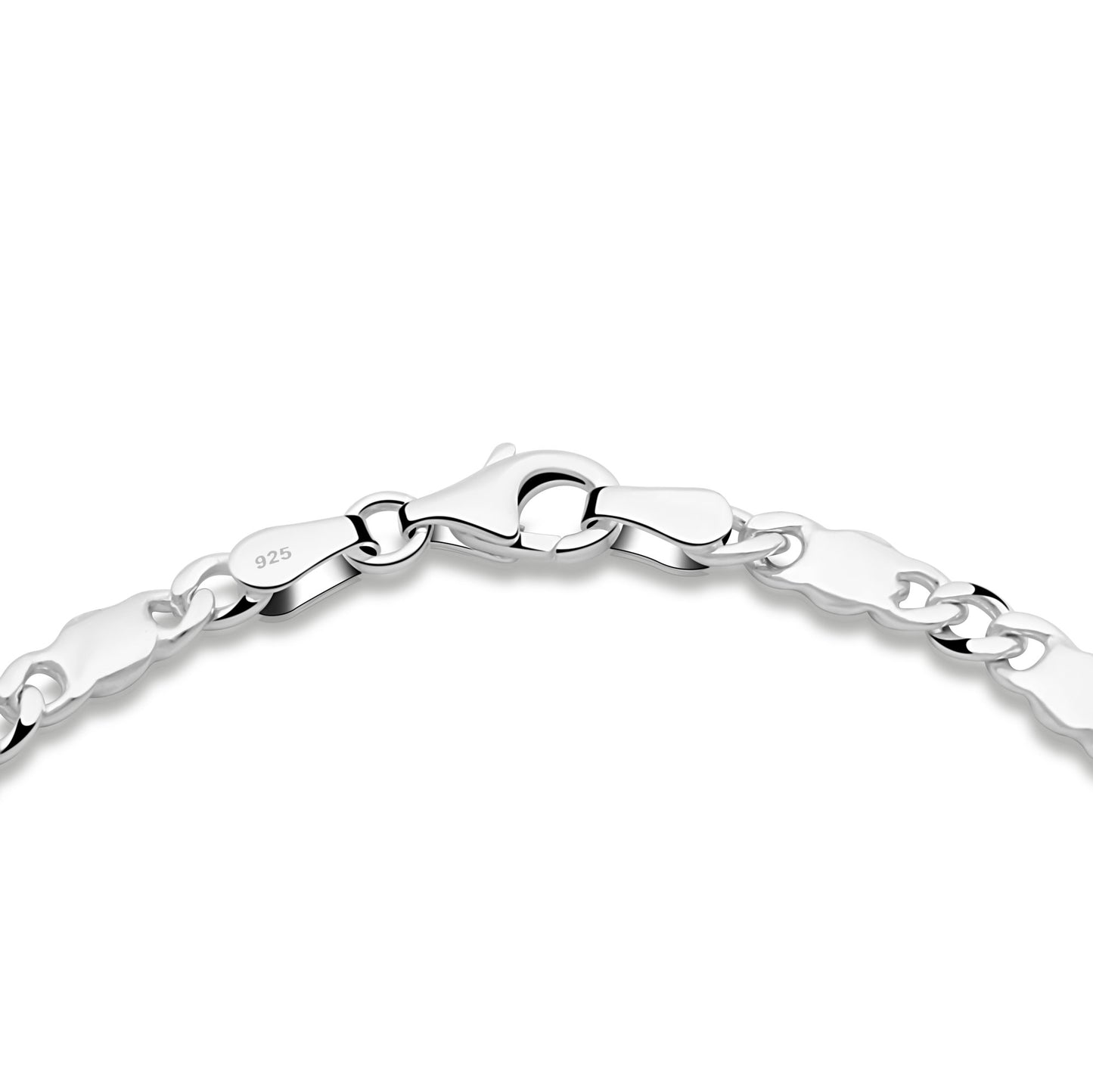 Panzer-Plattenarmband 4 mm Runder Karabiner 925er Sterling Silber Massiv