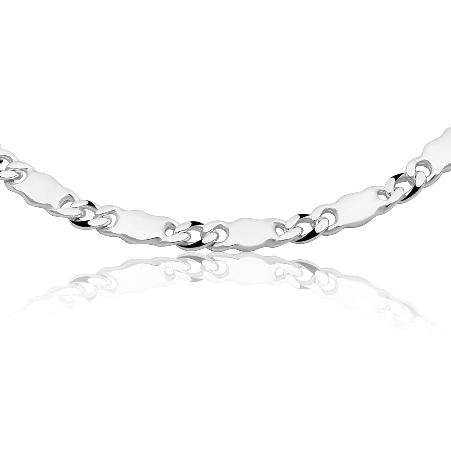 Panzer-Plattenarmband 4 mm Runder Karabiner 925er Sterling Silber Massiv