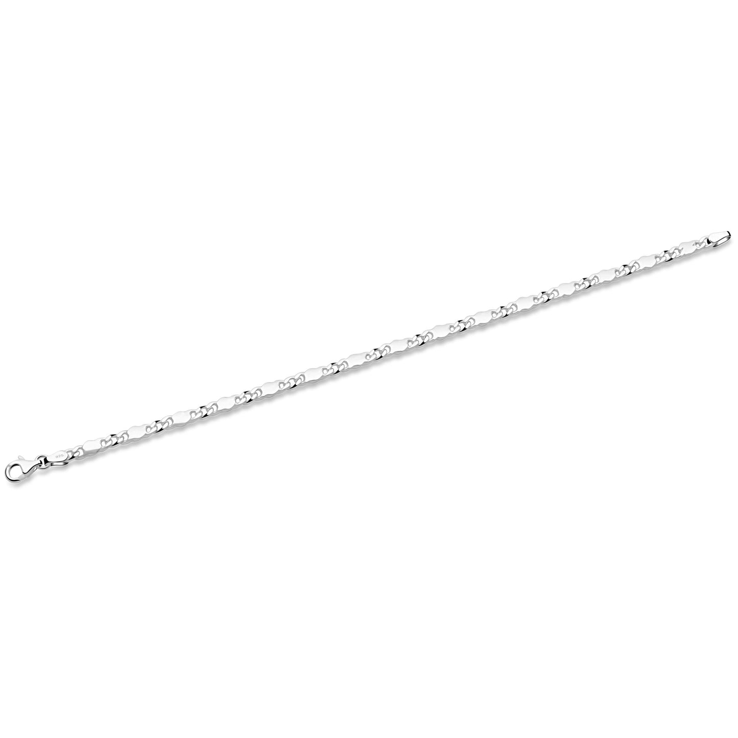 Panzer-Plattenarmband 4 mm Runder Karabiner 925er Sterling Silber Massiv