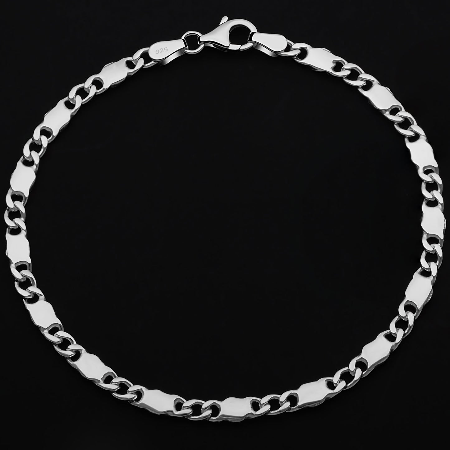 Panzer-Plattenarmband 4 mm Runder Karabiner 925er Sterling Silber Massiv