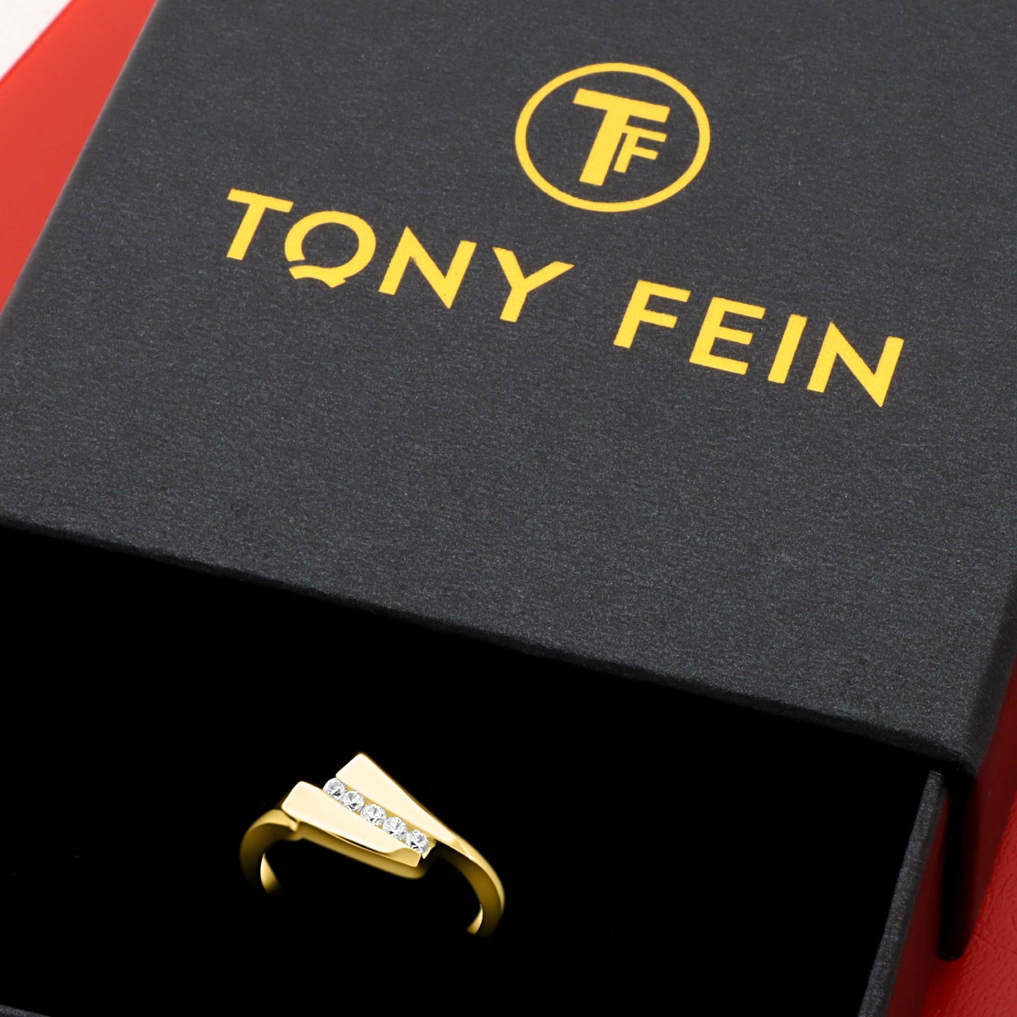 Solitärring Geschwungen 585er Gold Zirkonia Weiß - Tony Fein