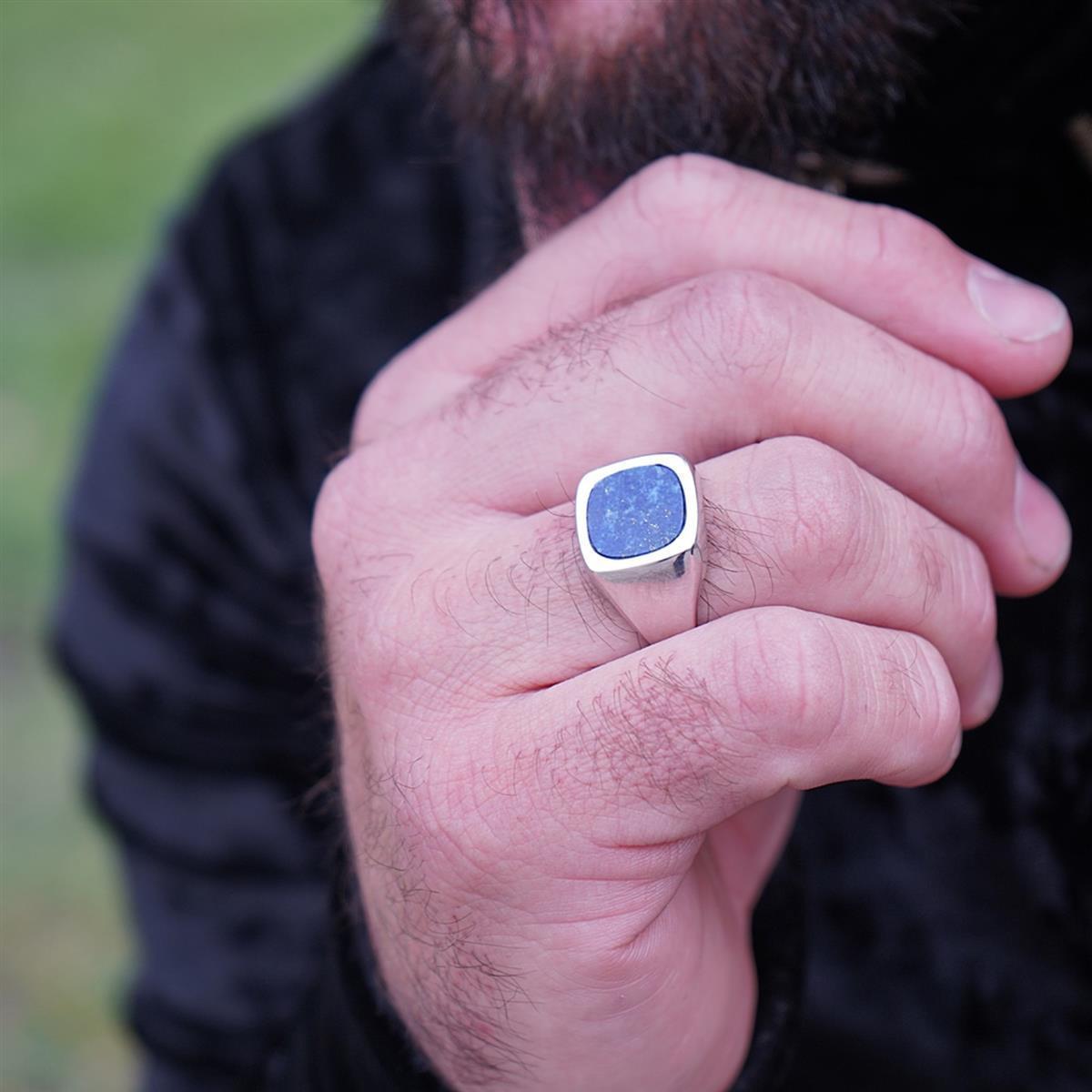 Siegelring Lapislazuli 925er Sterling Silber Massiv