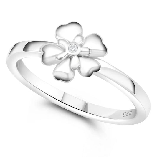 Solitär Ring Blume Herz 925 Sterling Silber Rhodiniert Zirkonia Stein Weiß Damen