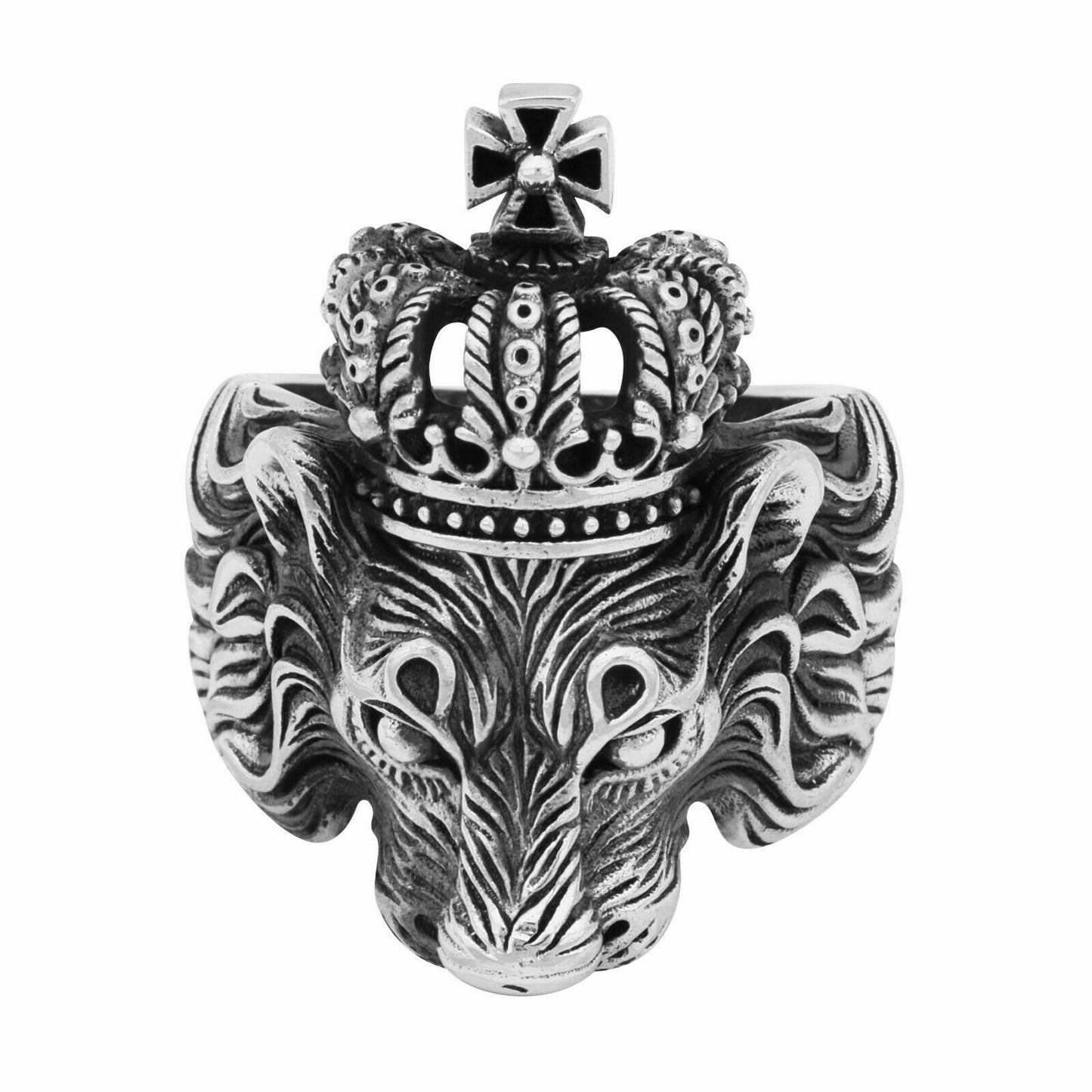 Ring Löwe mit Kronie 925 Silber Oxidiert