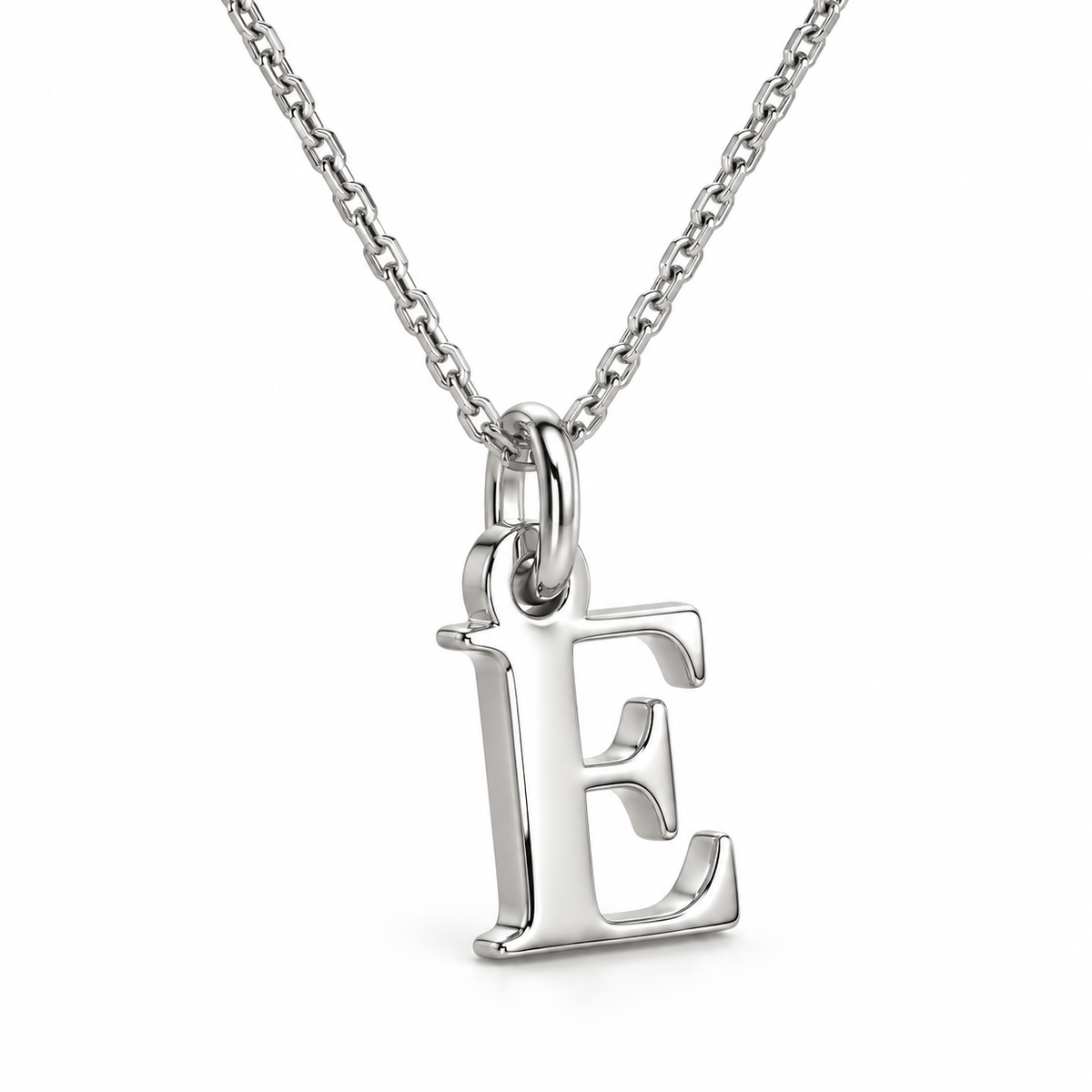 Buchstaben Anhänger E mit Kette Schlicht Echtes 925er Silber Rhodiniert