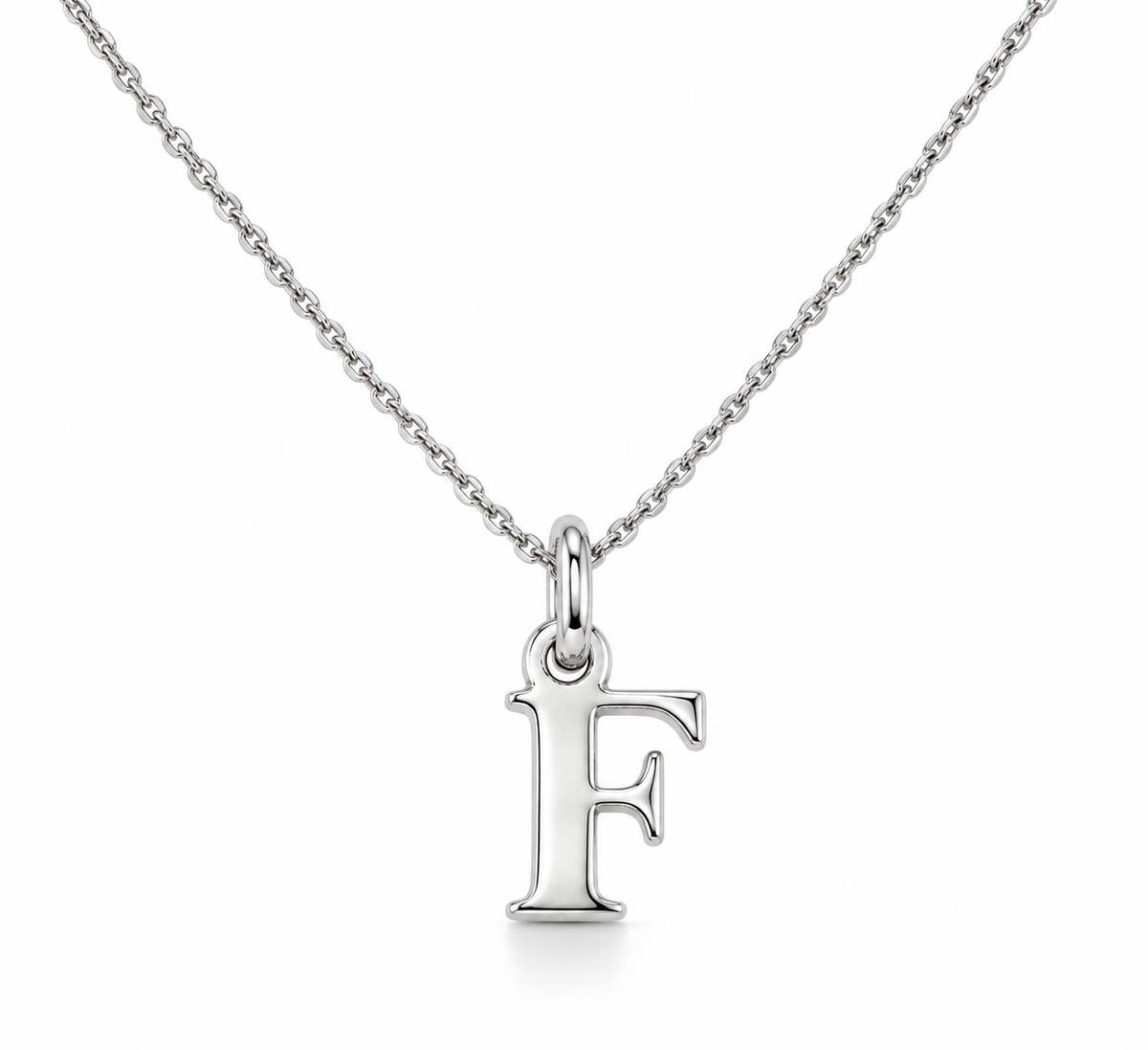 Buchstaben Anhänger F mit Kette Schlicht Echtes 925er Silber Rhodiniert