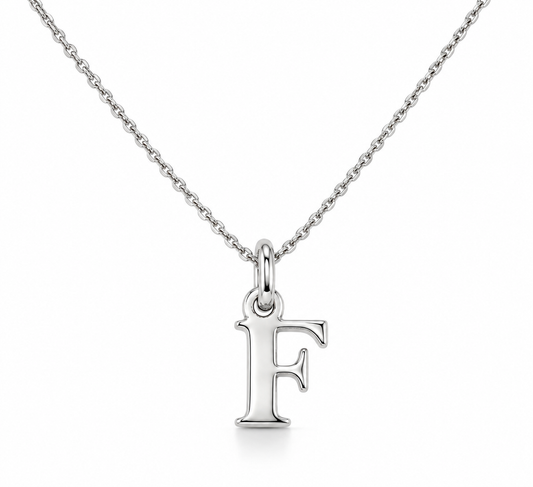 Buchstaben Anhänger F mit Kette Schlicht Echtes 925er Silber Rhodiniert