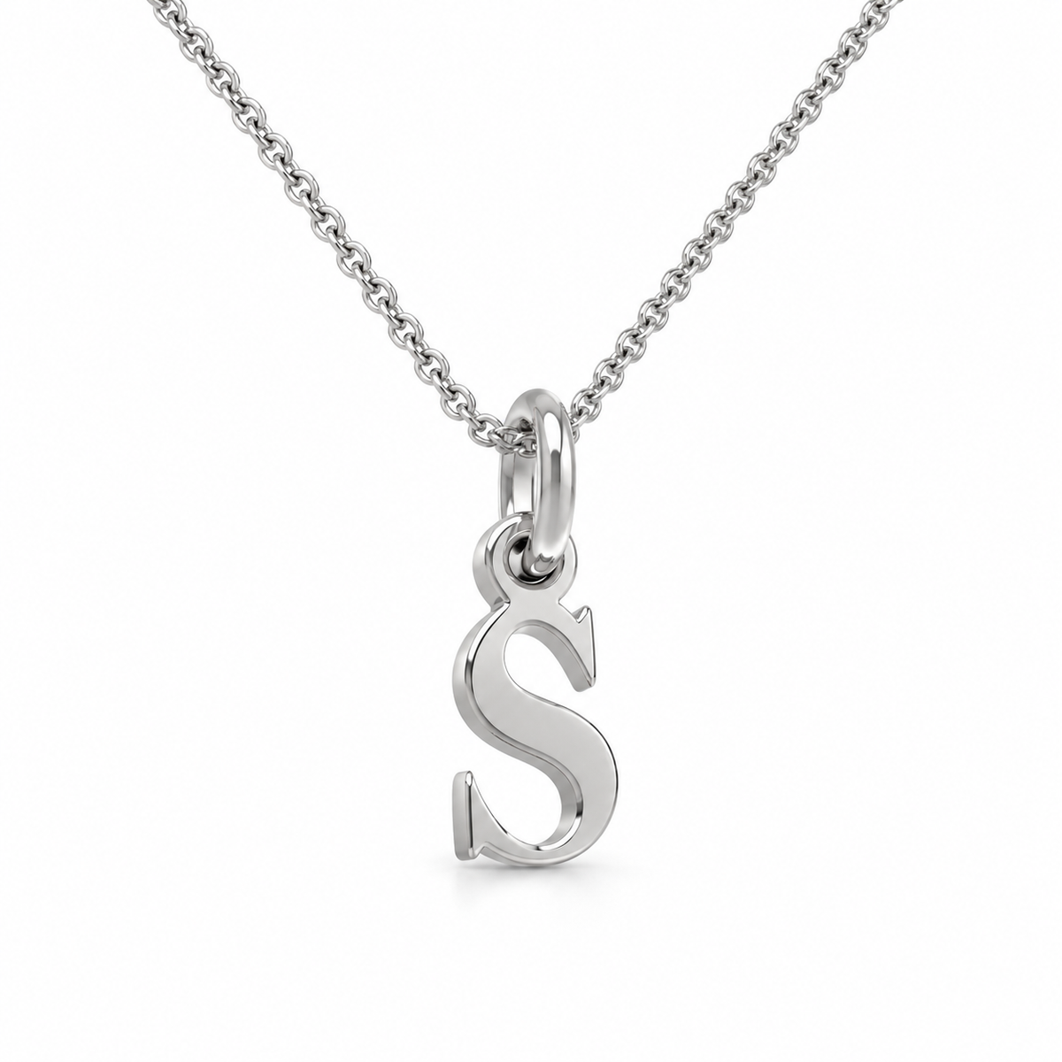 Buchstaben Anhänger S mit Kette Schlicht Echtes 925er Silber Rhodiniert