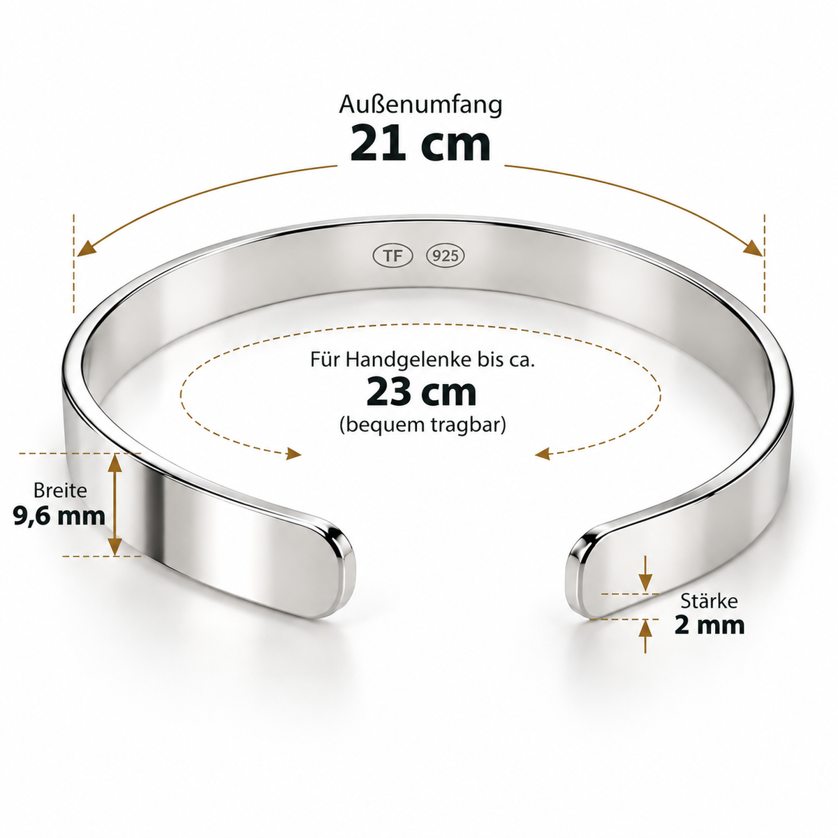 XXL Armreif PURE Massiv 925er Sterling Silber Hochglanzpoliert