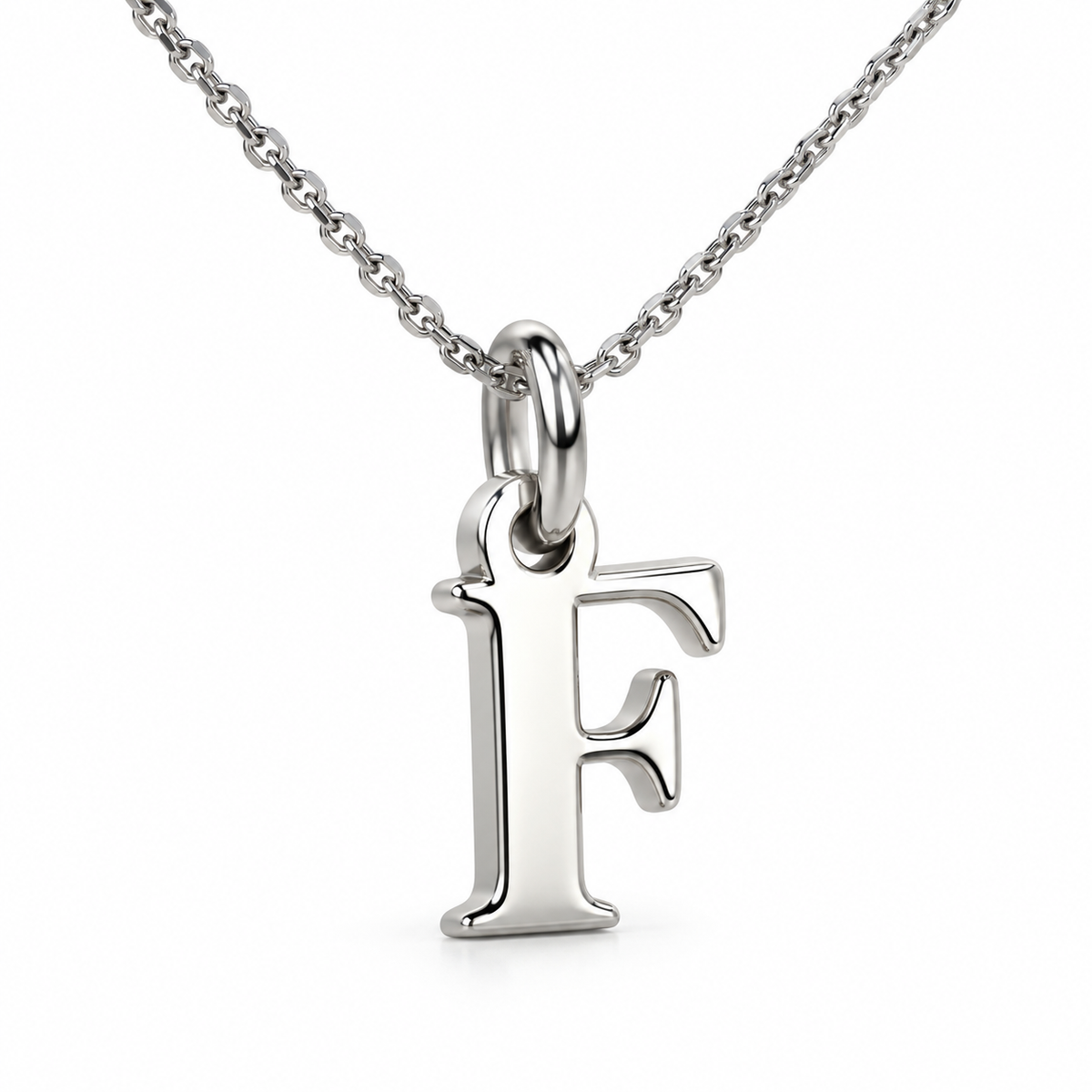 Buchstaben Anhänger F mit Kette Schlicht Echtes 925er Silber Rhodiniert