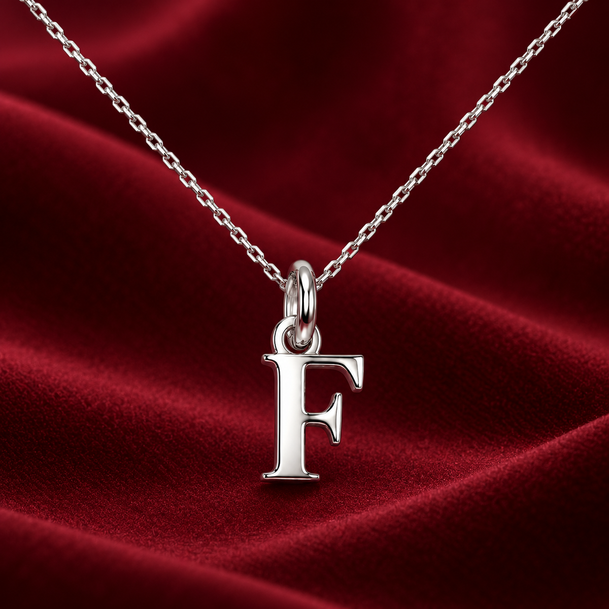 Buchstaben Anhänger F mit Kette Schlicht Echtes 925er Silber Rhodiniert