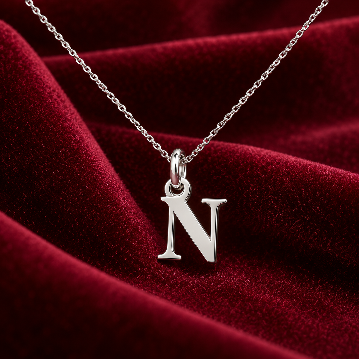 Buchstaben Anhänger N mit Kette Schlicht Echtes 925er Silber Rhodiniert