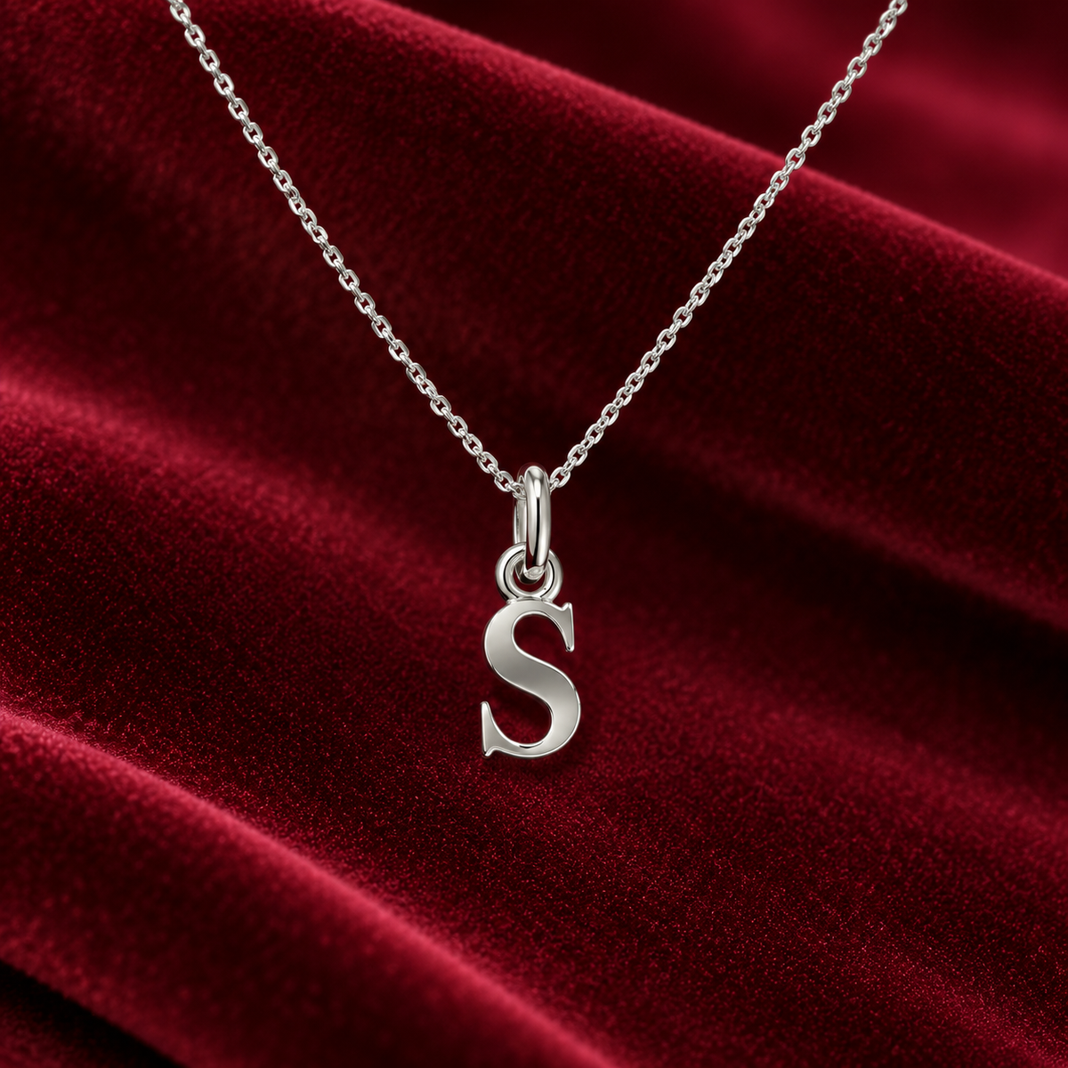 Buchstaben Anhänger S mit Kette Schlicht Echtes 925er Silber Rhodiniert