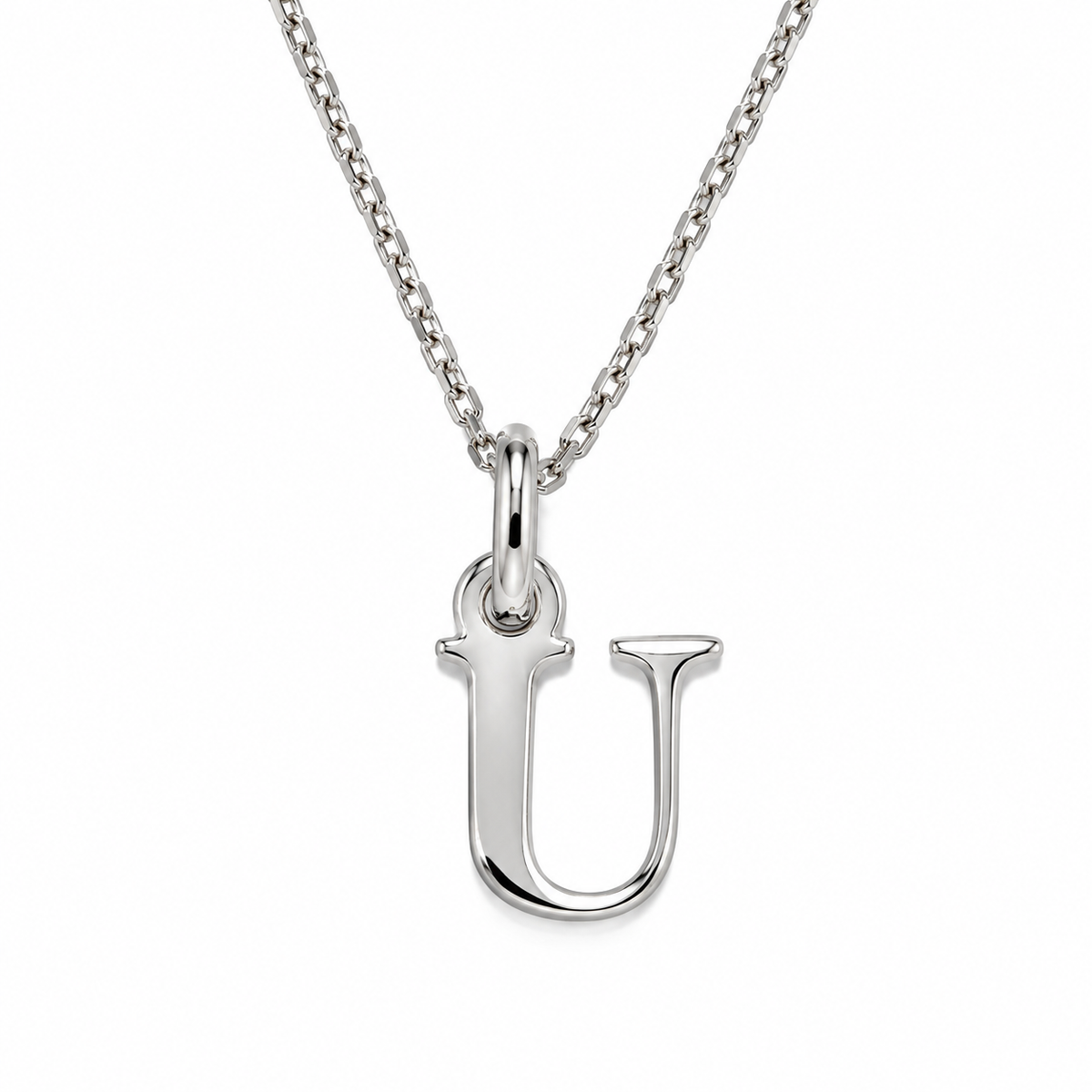 Buchstaben Anhänger U mit Kette Schlicht Echtes 925er Silber Rhodiniert