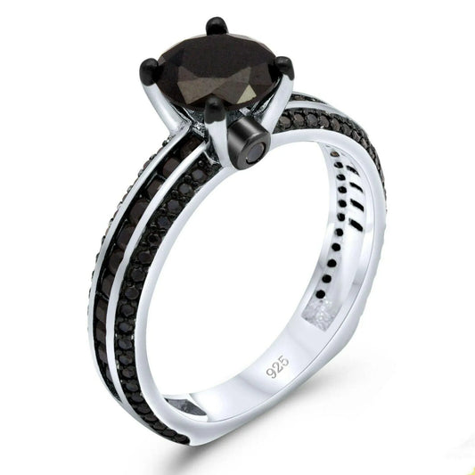 Ring Solitär Schwarz Zirkonia 925 Silber