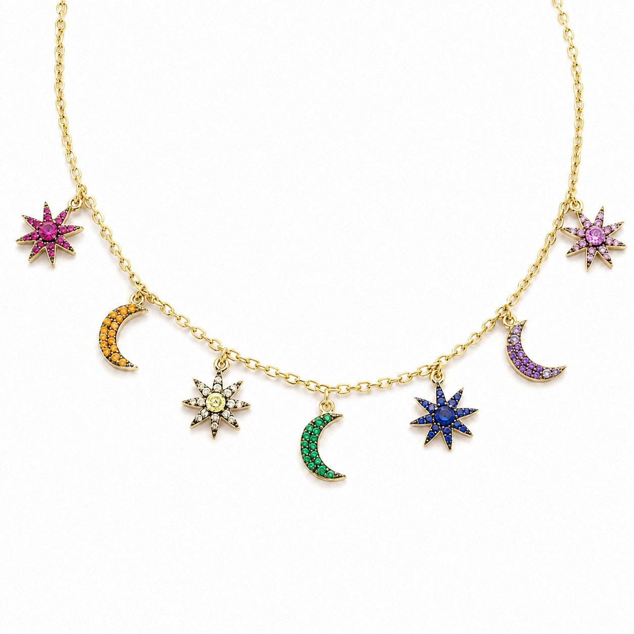 Kette Sonne Mond Sterne 1mm Vergoldet