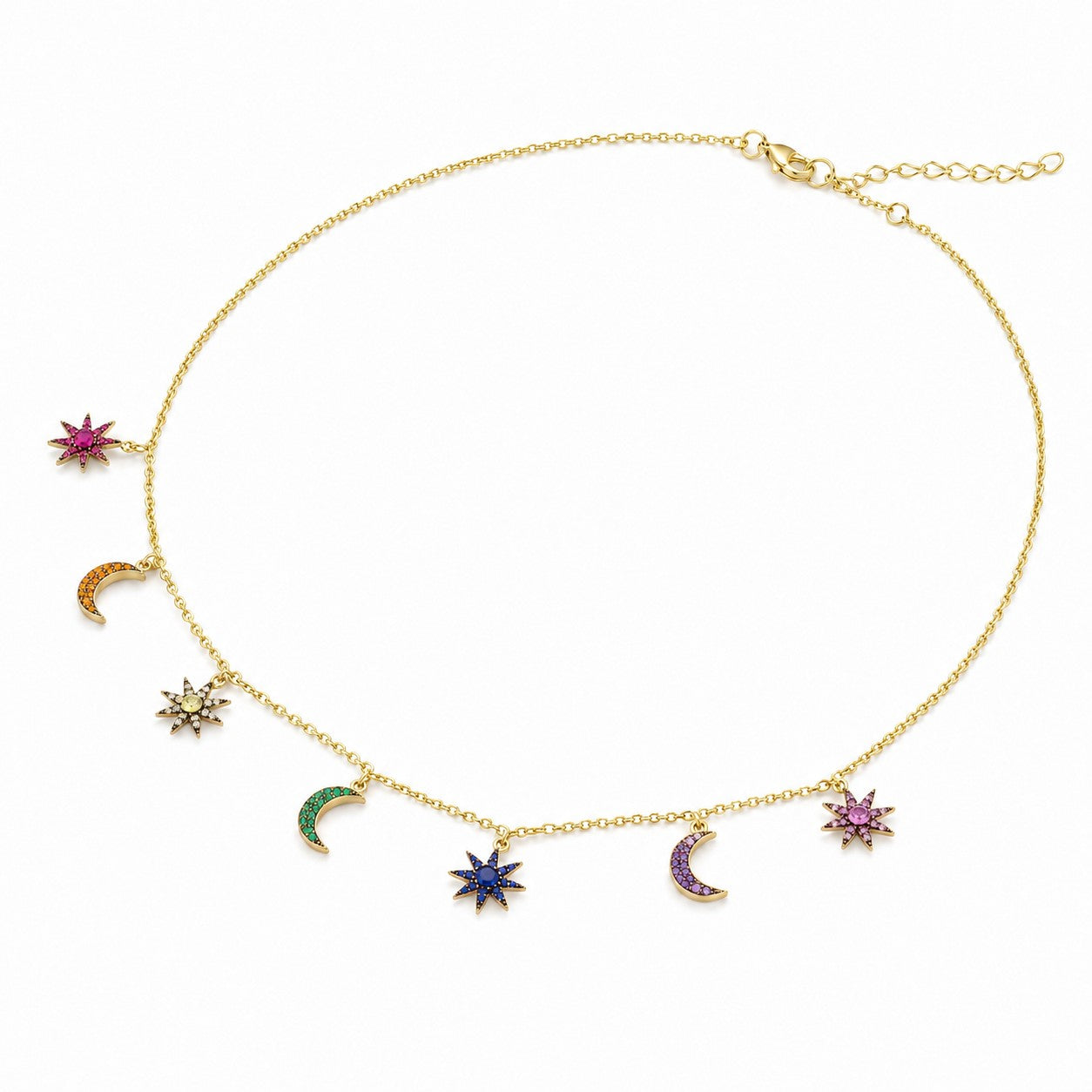 Kette Sonne Mond Sterne 1mm Vergoldet