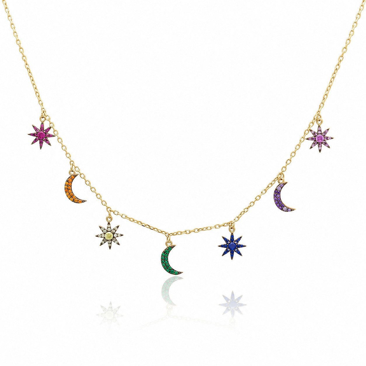 Kette Sonne Mond Sterne 1mm Vergoldet