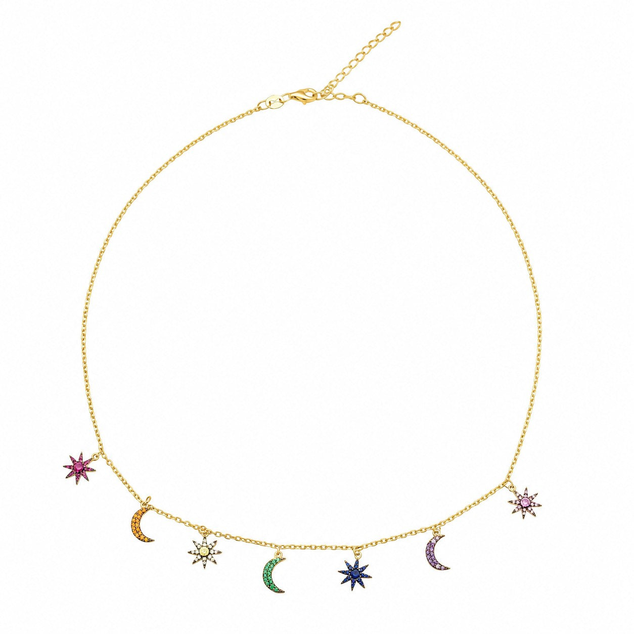Kette Sonne Mond Sterne 1mm Vergoldet