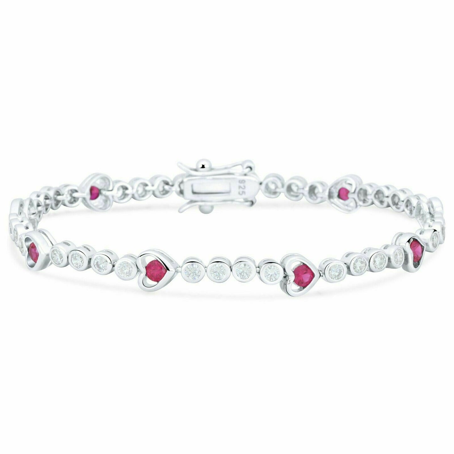 Tennisarmband Herz Liebe Rot Zirkonia 925er Sterling Silber Massiv