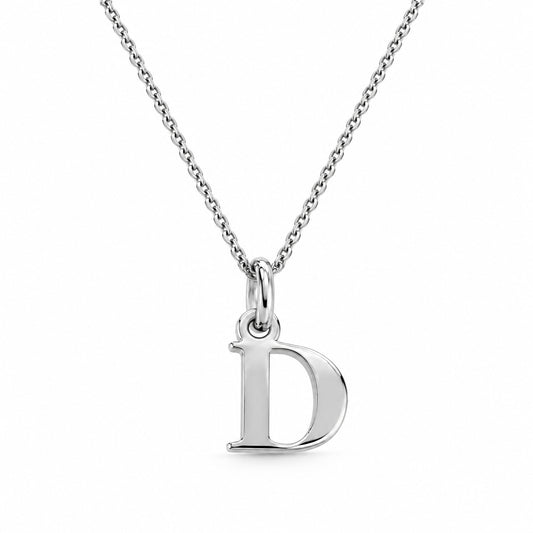 Buchstaben Anhänger D mit Kette Schlicht Echtes 925er Silber Rhodiniert