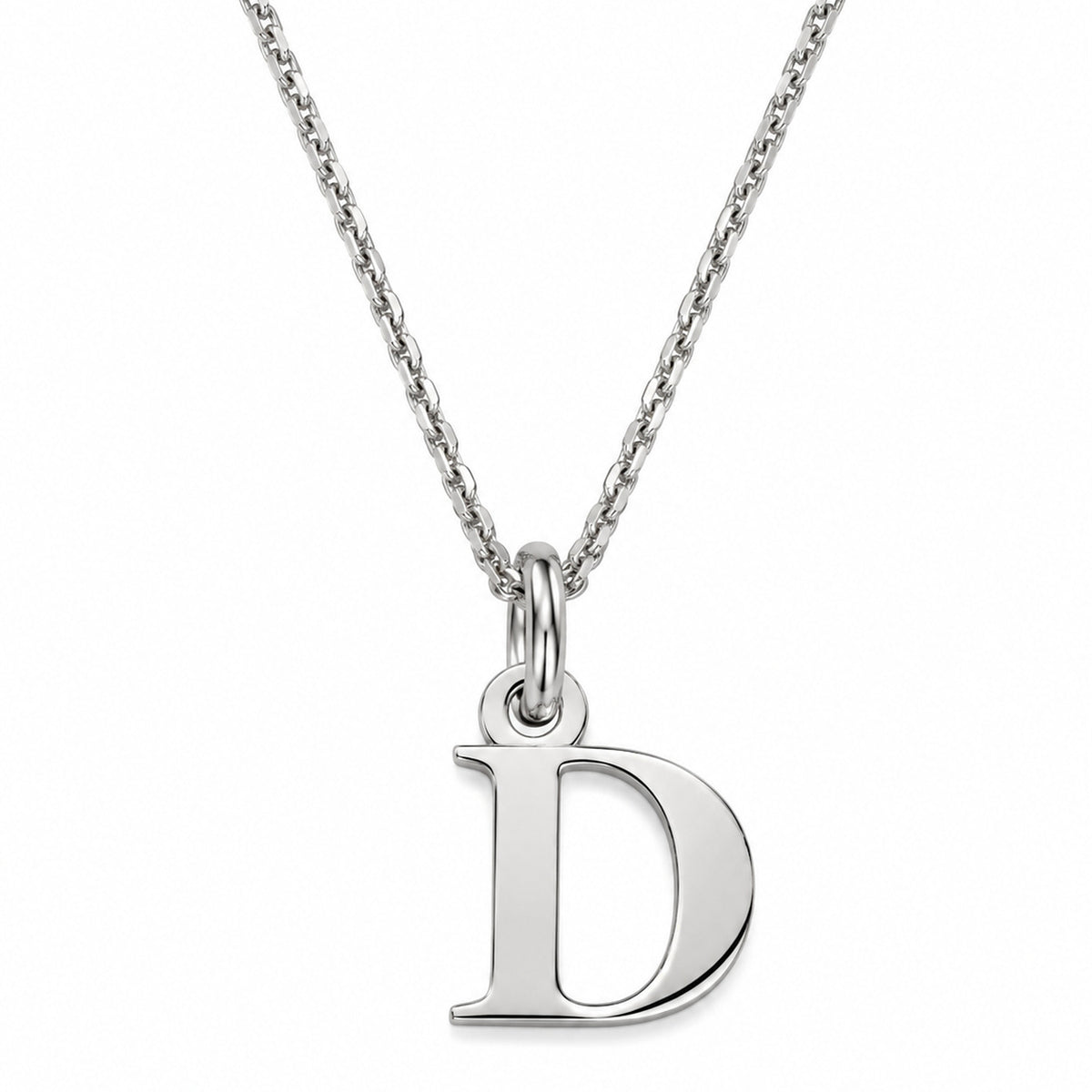 Buchstaben Anhänger D mit Kette Schlicht Echtes 925er Silber Rhodiniert