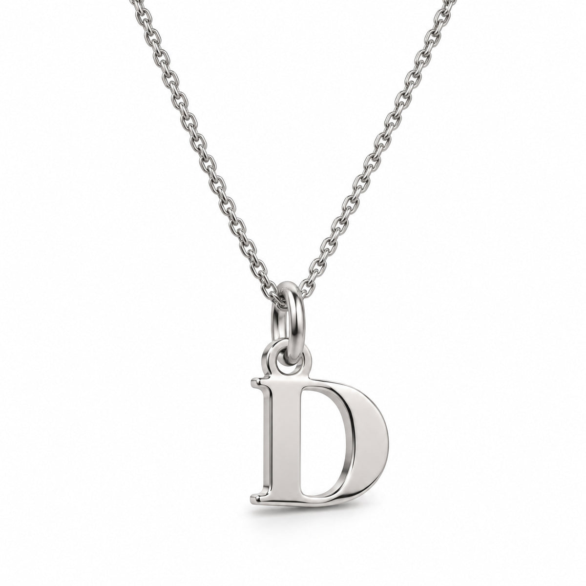 Buchstaben Anhänger D mit Kette Schlicht Echtes 925er Silber Rhodiniert