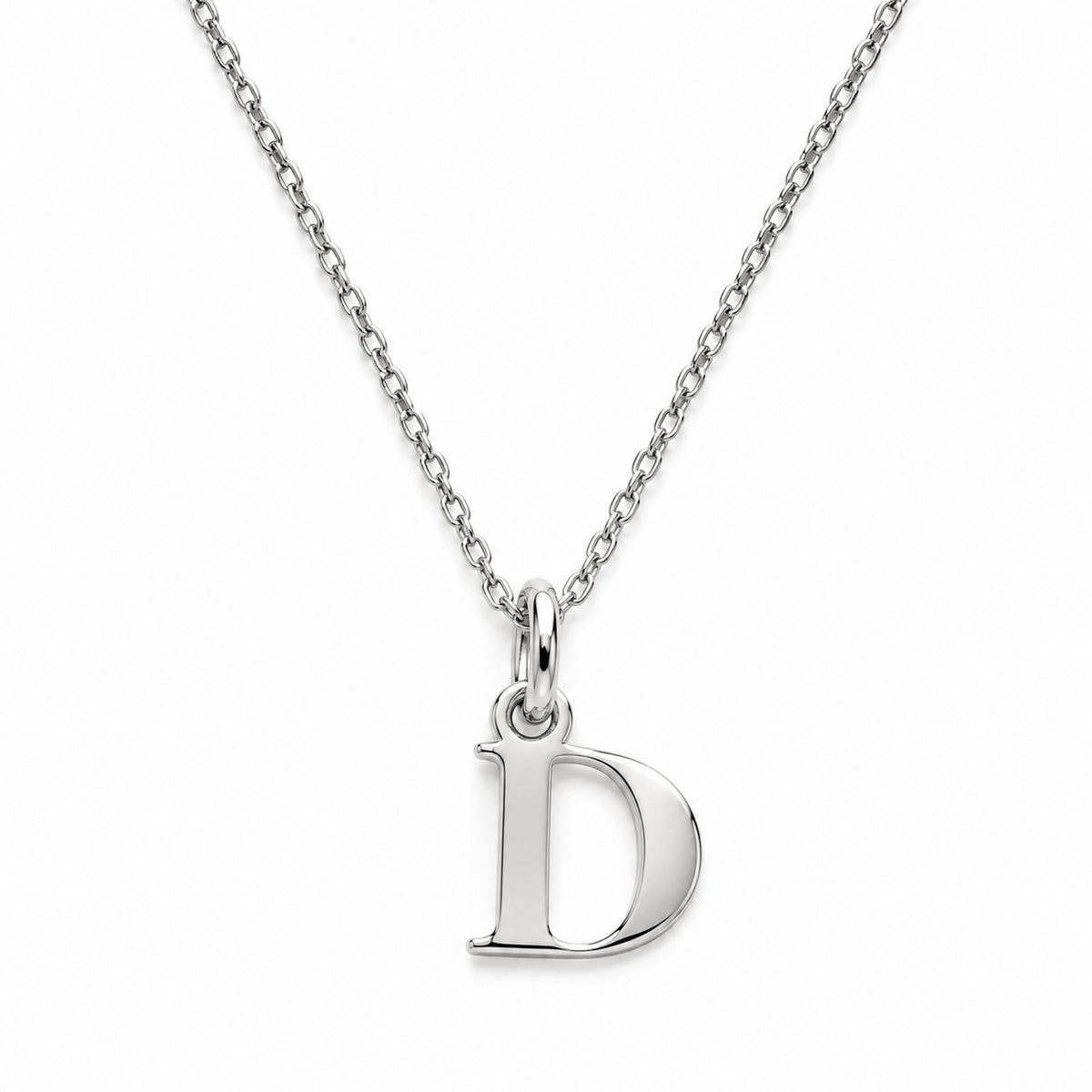 Buchstaben Anhänger D mit Kette Schlicht Echtes 925er Silber Rhodiniert