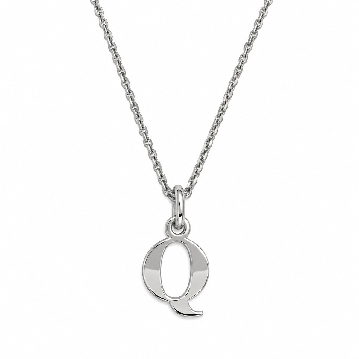 Buchstaben Anhänger Q mit Kette Schlicht Echtes 925er Silber Rhodiniert